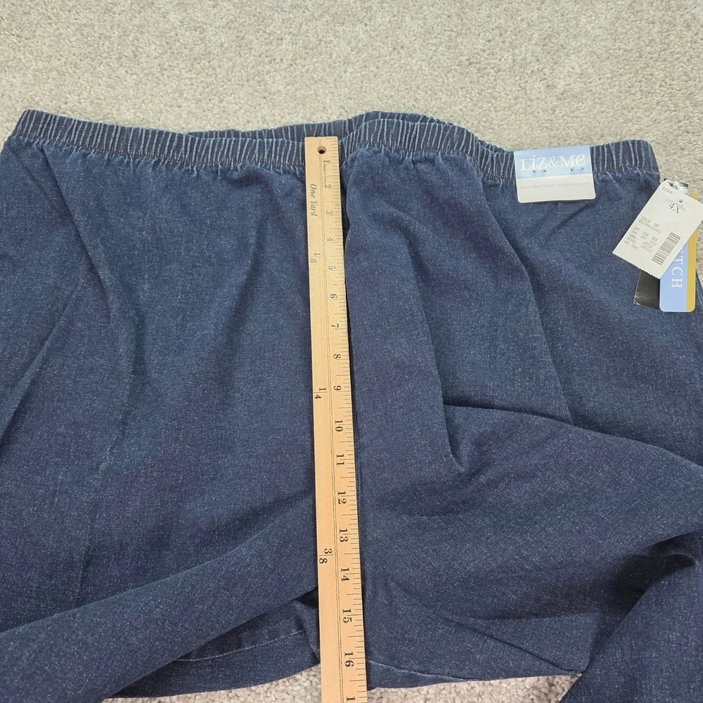 New Liz & Me Women 4X Dark Wash Stretch Denim Elastic Waist Pull On Pants 301112